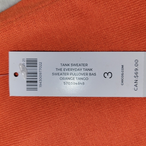 Chico's Orange Tank Sweater Size 3 Pullover Cotton Blend - Picture 8 of 10